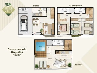 Casas modelo 
Orquídea 
163m2 
Térreo 2º Pavimento 
Terraço 
 