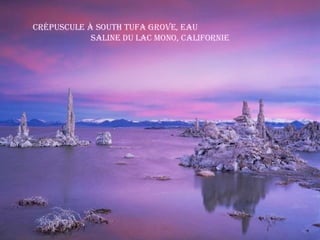 Crépuscule à South Tufa Grove, Eau  saline du Lac Mono, Californie 