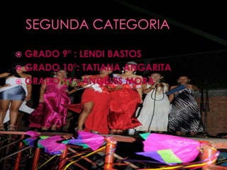  GRADO 9° : LENDI BASTOS
 GRADO 10°: TATIANA ANGARITA
 GRADO 11°: ÁNGELES MORA
 
