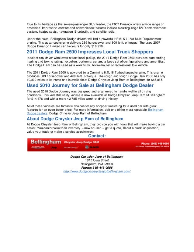 Bellingham Dodge Dealer Features Used Car Offers