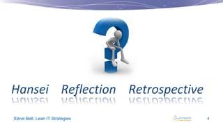 Hansei Reflection Retrospective
Steve Bell, Lean IT Strategies

4

 