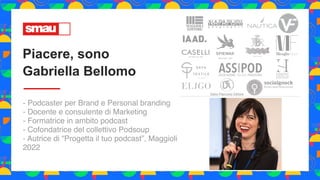 Piacere, sono
Gabriella Bellomo
- Podcaster per Brand e Personal branding
- Docente e consulente di Marketing
- Formatrice...