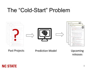 The “Cold-Start” Problem
Past Projects Prediction Model
?
8
Upcoming
releases
 