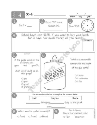 3rd Grade Class: Bell Work | DOCX