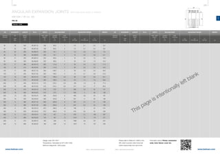 284 285
www.belman.comwww.belman.com
AN
B
s
Lo
D
Lo
B
d1
B
c
Lo
B022016-1 – Subject to alterations and eventual misprintsB022016-1 – Subject to alterations and eventual misprints
ANGULAR EXPANSION JOINTS WITH WELDING ENDS & HINGES
AN1SH / ID no. 65
PN 40
Weblink: 13306
MOVEMENT LENGTH ID no. WEIGHT
AN
2αN
deg.
Built-in
length
Lo
mm
WELDING ENDS
kg
Wall
thickness
s
mm
Outside
diameter
D
mm
Cp
Nm/deg. bar
Cr
Nm/bar
Cα
Nm/deg.
ADJUSTING FORCESWIDTH
Max. width
approx.
B
mm
Design code: EN 14917
Temperature: Calculated at 20°C (EN 1333)
Minimum fatigue life: 1000 cycles
DN
Nominal
diameter
MOVEMENT LENGTH ID no.
AN
2αN
deg.
Built-in
length
Lo
mm
WELDING ENDS
Wall
thickness
s
mm
Outside
diameter
D
mm
Cp
Nm/deg. bar
Cr
Nm/bar
Cα
Nm/deg.
ADJUSTING FORCESWIDTH
Max. width
approx.
B
mm
Please refer to WebLink 13306 or the
QR code to access online tools and
online inquiry/order form and more
information about: Primer, connection
ends, inner sleeve, cover etc.
This page is intentionally left blank
DN
Nominal
diameter
WEIGHT
kg
	50	 26	 320	 65.307.10	 190	 60,3	 4	 4,5	 0,1	 0,4	 6,3
	50	 32	 360	 65.307.20	 190	 60,3	 4	 7,5	 0,1	 0,4	 6,9
	65	 25	 335	 65.308.10	 205	 76,1	 4	 7,8	 0,2	 0,5	 7,8
	65	 35	 385	 65.308.20	 205	 76,1	 4	 15	 0,2	 0,6	 8,7
	80	 21	 345	 65.309.10	 235	 88,9	 4	 16	 0,2	 1,5	 14,8
	80	 29	 390	 65.309.20	 235	 88,9	 4	 30	 0,3	 1,6	 16,4
	100	 17	 365	 65.310.10	 265	 114,3	 4	 26	 0,4	 2,3	 17,4
	100	 24	 415	 65.310.20	 265	 114,3	 4	 48	 0,5	 2,5	 19,3
	125	 17	 380	 65.311.10	 320	 139,7	 4	 49	 0,5	 3,4	 29,2
	125	 21	 425	 65.311.20	 320	 139,7	 4	 70	 0,7	 3,6	 31,0
	150	 18	 405	 65.312.10	 355	 168,3	 4,5	 90	 0,8	 6,8	 44,7
	150	 22	 470	 65.312.20	 355	 168,3	 4,5	 131	 1,4	 7,3	 48,5
	200	 17	 450	 65.314.10	 415	 219,1	 6,3	 185	 1,6	 16	 77,4
	200	 19	 485	 65.314.20	 415	 219,1	 6,3	 214	 2,3	 17	 80,2
	250	 14	 470	 65.315.10	 510	 273	 7,1	 285	 2,5	 25	 127
	250	 18	 555	 65.315.20	 510	 273	 7,1	 393	 4	 26	 138
	300	 13	 555	 65.316.10	 580	 323,9	 8	 460	 3,6	 35	 187
	300	 16	 635	 65.316.20	 580	 323,9	 8	 561	 6	 36	 198
	350	 8	 495	 65.317.10	 600	 355,6	 8	 507	 3,1	 41	 156
	350	 14	 595	 65.317.20	 600	 355,6	 8	 647	 6,4	 43	 169
	400	 9	 520	 65.318.10	 670	 406,4	 10	 790	 5	 54	 214
	400	 13	 620	 65.318.20	 670	 406,4	 10	 975	 9,4	 55	 228
	450	 6	 515	 65.319.10	 745	 457	 10	 976	 5,1	 109	 287
	450	 13	660	65.319.20	745	457	10	1270	13	110	317
	500	 6	 575	 65.320.10	 780	 508	 10	 1380	 6,8	 137	 331
	500	 12	665	65.320.20	780	508	10	1670	15	137	353
 