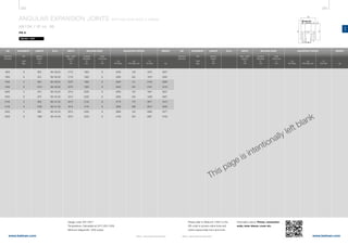292 293
www.belman.comwww.belman.com
AN
B
Lo
c
B
s
Lo
D
Lo
s
D
B
Lo
B
d1
B
c
Lo
B022016-1 – Subject to alterations and eventual misprintsB022016-1 – Subject to alterations and eventual misprints
ANGULAR EXPANSION JOINTS WITH WELDING ENDS & GIMBAL
AN1SK / ID no. 66
PN 6
Weblink: 13307
ADJUSTING FORCESWIDTHMOVEMENT LENGTH ID no. WEIGHT
AN
2αN
deg.
Built-in
length
Lo
mm
WELDING ENDS
kg
Max. width
approx.
B
mm
Outside
diameter
D
mm
Cp
Nm/deg. bar
Cr
Nm/bar
Cα
Nm/deg.
Wall
thickness
s
mm
Design code: EN 14917
Temperature: Calculated at 20°C (EN 1333)
Minimum fatigue life: 1000 cycles
ADJUSTING FORCESWIDTHDN
Nominal
diameter
MOVEMENT LENGTH ID no.
AN
2αN
deg.
Built-in
length
Lo
mm
WELDING ENDS
Max. width
approx.
B
mm
Outside
diameter
D
mm
Cp
Nm/deg. bar
Cr
Nm/bar
Cα
Nm/deg.
Wall
thickness
s
mm
Please refer to WebLink 13307 or the
QR code to access online tools and
online inquiry/order form and more
information about: Primer, connection
ends, inner sleeve, cover etc.
This page is intentionally left blank
DN
Nominal
diameter
WEIGHT
kg
	1800	 6	 850	 66.138.20	 2170	 1820	 8	 2030	 126	 1972	 2927
	1800	 9	 910	 66.138.30	 2170	 1820	 8	 2380	 202	 1970	 2945
	1900	 5	 950	 66.139.20	 2270	 1920	 8	 2260	 141	 2193	 3393
	1900	 8	 1010	 66.139.30	 2270	 1920	 8	 2640	 225	 2191	 3416
	2000	 5	 910	 66.140.20	 2410	 2020	 8	 2500	 155	 1941	 3931
	2000	 8	 970	 66.140.30	 2410	 2020	 8	 2930	 249	 1939	 3957
	2100	 5	 950	 66.141.20	 2510	 2120	 8	 2770	 173	 2671	 4473
	2100	 9	 1030	 66.141.30	 2510	 2120	 8	 3390	 306	 2674	 4522
	2200	 5	 990	 66.142.20	 2615	 2220	 8	 3680	 194	 2930	 5077
	2200	 9	 1085	 66.142.30	 2615	 2220	 8	 4100	 304	 2931	 5163
 