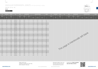 300 301
www.belman.comwww.belman.com
AN
B
Lo
c
B
s
Lo
D
Lo
s
D
B
Lo
B
d1
B
c
Lo
B022016-1 – Subject to alterations and eventual misprintsB022016-1 – Subject to alterations and eventual misprints
ANGULAR EXPANSION JOINTS WITH WELDING ENDS & GIMBAL
AN1SK / ID no. 66
PN 40
Weblink: 13307
ADJUSTING FORCESWIDTHMOVEMENT LENGTH ID no. WEIGHT
AN
2αN
deg.
Built-in
length
Lo
mm
WELDING ENDS
kg
Max. width
approx.
B
mm
Outside
diameter
D
mm
Cp
Nm/deg. bar
Cr
Nm/bar
Cα
Nm/deg.
Wall
thickness
s
mm
Design code: EN 14917
Temperature: Calculated at 20°C (EN 1333)
Minimum fatigue life: 1000 cycles
ADJUSTING FORCESWIDTHDN
Nominal
diameter
MOVEMENT LENGTH ID no.
AN
2αN
deg.
Built-in
length
Lo
mm
WELDING ENDS
Max. width
approx.
B
mm
Outside
diameter
D
mm
Cp
Nm/deg. bar
Cr
Nm/bar
Cα
Nm/deg.
Wall
thickness
s
mm
Please refer to WebLink 13307 or the
QR code to access online tools and
online inquiry/order form and more
information about: Primer, connection
ends, inner sleeve, cover etc.
This page is intentionally left blank
DN
Nominal
diameter
WEIGHT
kg
	50	 26	 320	 66.307.10	 190	 60,3	 4	 4,5	 0,1	 0,4	 8,1
	50	 32	 360	 66.307.20	 190	 60,3	 4	 7,5	 0,1	 0,4	 8,6
	65	 25	 335	 66.308.10	 205	 76,1	 4	 7,8	 0,2	 0,5	 10,1
	65	 35	 385	 66.308.20	 205	 76,1	 4	 15	 0,2	 0,6	 11,0
	80	 21	 345	 66.309.10	 235	 88,9	 4	 16	 0,2	 1,5	 18,8
	80	 29	 390	 66.309.20	 235	 88,9	 4	 30	 0,3	 1,6	 20,3
	100	 17	 365	 66.310.10	 265	 114,3	 4	 26	 0,4	 2,3	 23,5
	100	 24	 415	 66.310.20	 265	 114,3	 4	 48	 0,5	 2,5	 25,3
	125	 17	 380	 66.311.10	 320	 139,7	 4	 49	 0,5	 3,4	 41,3
	125	 21	 425	 66.311.20	 320	 139,7	 4	 70	 0,7	 3,6	 43,3
	150	 18	 405	 66.312.10	 355	 168,3	 4,5	 90	 0,8	 6,8	 63,2
	150	 22	 470	 66.312.20	 355	 168,3	 4,5	 131	 1,4	 7,3	 67,2
	200	 17	 450	 66.314.10	 415	 219,1	 6,3	 185	 1,6	 16	 109
	200	 19	 485	 66.314.20	 415	 219,1	 6,3	 214	 2,3	 17	 112
	250	 14	 470	 66.315.10	 510	 273	 7,1	 285	 2,5	 25	 190
	250	 18	 555	 66.315.20	 510	 273	 7,1	 393	 4	 26	 201
	300	 13	 555	 66.316.10	 580	 323,9	 8	 460	 3,6	 35	 283
	300	 16	 635	 66.316.20	 580	 323,9	 8	 561	 6	 36	 294
	350	 8	 495	 66.317.10	 600	 355,6	 8	 507	 3,1	 41	 233
	350	 14	 595	 66.317.20	 600	 355,6	 8	 647	 6,4	 43	 251
	400	 9	 520	 66.318.10	 670	 406,4	 10	 790	 5	 54	 327
	400	 13	 620	 66.318.20	 670	 406,4	 10	 975	 9,4	 55	 343
	450	 6	 535	 66.319.10	 745	 457	 10	 976	 5,1	 109	 452
	450	 13	660	66.319.20	745	457	10	1270	13	 110	480
	500	 6	 610	66.320.10	780	508	10	1380	6,8	137	527
	500	 12	665	66.320.20	780	508	10	1670	15	 137	542
 