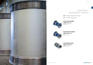 307
www.belman.com
UN
B022016-1 – Subject to alterations and eventual misprints
UNIVERSAL
EXPANSION JOINTS
309 Universal expansion joints types
310 	 Standard range design
	
WITH LOOSE FLANGES
UN2BU / ID no. 51
312 PN 2,5
	
WITH WELDED FLANGES
UN2FU / ID no. 52
314	 	 PN 2,5
	WITH WELDING ENDS
UN2SU / ID no. 53
316	 	 PN 2,5
 