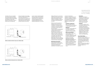 406 407
www.belman.comwww.belman.com
+
+
+
+
+
+
B022016-1 – Subject to alterations and eventual misprintsB022016-1 – Subject to alterations and eventual misprints
TE CHNI CA L I NFOR MATI ON
Bellows deflections are continuously
repeated a number of times. For this
reason, Belman expansion joints are
designed as standard to handle a
minimum of 1000 lifetime cycles with
one deflection being expressed as
one cycle.
Within the movement range of an
expansion joint, cyclic life can be
increased by reducing the actual
movements, or movements may be
increased by reducing the expected
cyclic lifetime; it simply depends on
the actual situation.
Expansion joints are usually designed
to absorb deflections, which are
generated by the changes in
temperature that occur each time a
system is started and stopped. By
relating the number of cycles to the
numbers of start-up and shutdowns
of the system over a period of time, it
is possible to predict when the
bellows will be worn out or meet
fatigue failure. Having this knowledge
gives the ability to order replacements
in time for the next coming outage.
Movements and cyclic life
When predicting the lifetime of an
expansion joint, it is very important to
ensure that the expansion joint
manufacture has the correct
specification for the lifetime cycle and
movement characteristics.
If required, an expansion joint can be
designed for a range of movements
and as the overall lifetime is related to
the magnitude of movements. It is
important to consider all possible
deflections in the system which
include:
l	 Installation misalignment
	 Which is normally a one time
	 occurrence and can be avoided by
	 a correctly aligned pipe system.
l	 Settlement
	 Foundation or ground settlements 	
	 are normally considered as 		
	 one single movement, but this		
	 depends on the actual situation.
l	 Start-up and shutdown
	 A given number of cycles which
	 can be predicted by the
	 temperature deflections from cold 	
	 to maximum operational tempera-		
	 ture due to the start-up and
	 shutdown of the system.
l	 Operational movements
	 Movements that are generated by 	
	 temperature changes during 		
	 operation, for example, an engine 	
	 lying idle and then running at full 		
	 speed, is characterised by 		
	 movements with a low amplitude, 	
	 and a high frequency/number of 		
	 cycles.
SERVICE
LIFETIME
l	 Exceptions
	 Movements that happen in 		
	 exceptional circumstances such	
	 as earthquakes, water hammer
	 effect and other emergency	
	 situations. Normally these 		
	 happen as only a few cycles
	 but with large movements.
l	 Vibrations
	 In the event of vibrations occur	
	 in the system, Belman must have
	 information about both the
	 amplitude and the frequency.
	 If the vibrations within the system 		
	 are close to the natural frequecies 	
	 of the bellows, there is a risk of
	 resonance failure of the bellows.
	 Vibrations are usually of a low
	 amplitude, but with a very high 	
	 number of cycles that can 		
	 induce an early fatigue failure.
Accumulated fatigue
Belman must have all relevant
information, because a pipe system is
known to have multiple movement
characteristics as explained earlier.
The accumulated fatigue lifetime is
determined by Miner’s rule of linear
accumulation.
Belman can predict when a bellow is
ready to be replaced hence ensure
the highest quality of our
products.
For bellows which are not annealed
after forming, meridional membrane
and bending stresses due to pressure
are allowed to exceed the initial material
yield strength by a large margin
because it is cold formed. In cases of
bellows which are annealed after
forming, the stresses must be limited
because the bellows side wall material
are no longer cold-formed. It is
common practice not to anneal bellows
after forming so as to benefit from the
added performance that is imparted to
a bellows through the cold forming
process. The other meridional stresses
that are evaluated in EN and EJMA are
the bellows meridional membrane and
bending stress due to displacement of
convolution designated as σ(m,m)
(equivalent displacement) and σ(m,b)
(equivalent displacement) or S5 and S6:
Bellows meridional membrane stress due to deflection (S5)
Bellows meridional bending stress due to deflection (S6)
Bellowsmeandiameter
Convolution pitch
Convolution height
F/2
F/2
P S3
Bellowsmeandiameter
Convolution pitch
Convolution height
P S4
M
Bellowsmeandiameter
Convolution pitch
Convolution height
F
F
S5
Convolution movement
Bellowsmeandiameter
Convolution pitch
Convolution height
Convolution movement
S6
M
M
Bellowsmeandiameter
Convolution pitch
Convolution height
F/2
P S3
Bellowsmeandiameter
Convolution pitch
Convolution height
P S4
M
Bellowsmeandiameter
Convolution pitch
Convolution height
F
F
S5
Convolution movement
Bellowsmeandiameter
Convolution pitch
Convolution height
Convolution movement
S6
M
M
 