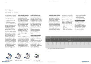 410 411
www.belman.comwww.belman.com B022016-1 – Subject to alterations and eventual misprintsB022016-1 – Subject to alterations and eventual misprints
TE CHNI CA L I NFOR MATI ON
FLUID GASES LIQUIDS
Number of plies
in bellow element
1 12 23 34 45 5
DN Flow velocity νalw
in m/sa
50
100
≥ 150
2,5
5,0
7,5
3,5
7,0
10,5
4,3
8,5
13,0
5,0
10,0
15,0
5,5
11,0
16,5
1,2
2,1
3,0
1,7
3,0
4,3
2,1
3,6
5,3
2,4
4,2
6,1
2,7
4,7
6,8
a = Velocity values to be interpolated for intermediate nominal diameters (DN)
FITTINGS
INNER SLEEVE
Inner sleeves are used for the internal
protection of the bellow. They can be
used in the following cases:
l Protecting the bellow from
an abrasive media.
l Protecting the bellow from high 		
flow velocity.
l Preventing particles and solid 		
objects from settling between the 		
convolutions.
Information concerning flow velocity
and media is very important when
designing expansion joints.
It is important to specify the flow
velocity and media on all inquiries.
Why are inner sleeves important?
An expansion joint is often introduced
into a pipe system in order to
introduce a flexible element for the
compensation of thermal expansion
with the consequence being the
stress relief of the pipe system. In
order to achieve this flexibility, the
expansion joint is usually produced
with a material thickness, which is
considerably less than the rest of the
components. This however results in
making the expansion joint vulnerable
in many areas that is why in certain
applications, it is necessary to mount
a protective inner sleeve, which can
ensure the integrity of the expansion
joint. A large number of factors
influence the requirement of inner
sleeves for use in an application.
Shape of media and flow velocity
The type of media i.e. gas or liquid,
along with the flow velocity and
density of the media is of great
significance to the design of the
expansion joint, since a liquid with the
same flow velocity as a gas has a
greater impulse and thus requires
more from the construction.
High flow velocity can result in
flow-induced vibrations in the bellow,
which can considerably shorten its
lifetime or in a worst case, cause
damage to the expansion joint. An
inner sleeve can solve this.
The flow velocity has a direct effect on
the dimensions of the inner sleeve.
The higher the flow velocity is, the
thicker the inner sleeve must be.
Here the length of the inner sleeve
also plays a part, since a long inner
sleeve must be thicker than a short
inner sleeve to provide sufficient
rigidity.
The effect of the flow velocity on the
expansion joint is further complicated
because the up-stream shape of the
inner sleeve that has a great influence
on how non-turbulent or turbulent the
flow through the expansion joint is. If
there are pipe bends, valves or the
like in a distance of up to 10 times the
nominal diameter of the inner sleeve,
the flow will be turbulent. The
informed flow velocity can in actual
fact be multiplied by a factor of 4,
when calculating the thickness of the
inner sleeve.
Abrasive media and corrosion
Since the bellow is normally made of
materials in considerably thinner
layers than the rest of the pipe
components, abrasive media can be
problematic, as the flow of the media
can rapidly “wear out” the thin plies of
the steel bellow. In such a situation, a
relatively strong inner sleeve should
be used for protection of the bellow.
In cases featuring extremely abrasive
media, Belman prefers to use inner
sleeves made of Hardox steel. The
composition of the media and the
particle content is important for the
selection of the material for an inner
sleeve.
The material must be corrosion
resistant during given operating
conditions and resistant to
possible condensates, which can
form during the down time of the
system.
Packing up in the convolutions
In addition to its protective role
against abrasion and high flow
velocity, it can further protect against
a media packing up between each
convolution.
In some applications, the medium can
be sticky, solid or of a composition
which creates a risk of the media
clotting in the convolutions. This will
reduce the functionality of the
expansion joint that can result in
failure of the bellow. This risk in some
situations is alleviated by the
mounting of an inner sleeve.
Temperature and loss of pressure
The temperature has no critical
influence on whether an inner sleeve
is required or not. The temperature
influences the design of the inner
sleeve due to the materials strength
properties at specified design
pressures. At design temperatures in
excess of 150°C, the elevated
temperatures are compensated by a
minor addition in the inner sleeve wall
thickness. Some applications require
a minimum of pressure loss through
the expansion joint and in such cases
the inner sleeve can also be an
advantage. A flow over an
unprotected bellow always creates
some pressure loss; this is because
the “roughness” of the convolutions
generates turbulence. This pressure
loss can be reduced by installing an
inner sleeve.
Specifications for inner sleeves
We can calculate under which
circumstances an inner sleeve is
required. To support this calculation,
we need as much information as
possible but we must receive the
following information as a minimum:
l	 Media composition (whether the 		
	 media is gas or liquid – and the 		
	density).
l	 Flow velocity.
l	 Whether the media contains 		
	 particles, which can be abrasive.
l	 Creation of possible condensates 	
	 during shutdown.
l	 Information concerning the 		
	 up-stream condition for the pipe 		
	system.
Requirement for an inner sleeve
The question of whether an inner
sleeve is required or not can be
determined by the guidelines in the
diagram below.
If the values in the diagram are
exceeded, inserting an inner sleeve is
to be recommended. Flow velocities
values higher than that given below
can induce resonant vibrations on the
bellows convolutions, which may result
in the destruction of the bellows.
Source: EN 14917
Fixed inner sleeve Inner sleeve for type
with welding ends
Flared inner sleeve Welded inner sleeve
 