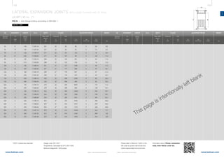 152 153
www.belman.comwww.belman.com
LA
Lo
B
d1
B
c
Lo
B022016-1 – Subject to alterations and eventual misprintsB022016-1 – Subject to alterations and eventual misprints
LATERAL EXPANSION JOINTS WITH LOOSE FLANGES AND TIE RODS
LA1BT / ID no. 71
PN 25 - with flange drilling according to EN1092-1
Weblink: 13202
MOVEMENT LENGTH ID no. WEIGHT
LA
2λN
mm
Built-in
length
Lo
mm
ADJUSTING FORCESFLANGE
kg
Thickness
c
mm
Max. width
approx.
B
mm
WIDTH
Cr
N/bar
Cλ
N/mm
Cp
N/mm bar
OFD*
d1
mm
* OFD= Outside face diameter Design code: EN 14917
Temperature: Calculated at 20°C (EN 1333)
Minimum fatigue life: 1000 cycles
DN
Nominal
diameter
MOVEMENT LENGTH ID no.
LA
2λN
mm
Built-in
length
Lo
mm
ADJUSTING FORCESFLANGE
Thickness
c
mm
Max. width
approx.
B
mm
WIDTH
Cr
N/bar
Cλ
N/mm
Cp
N/mm bar
OFD*
d1
mm
Please refer to WebLink 13202 or the
QR code to access online tools and
online inquiry/order form and more
information about: Primer, connection
ends, inner sleeve, cover etc.
This page is intentionally left blank
DN
Nominal
diameter
WEIGHT
kg
	50	 6	140	71.257.10	251	22	92	88	 0	9,6	8,8
	50	16	195	71.257.20	251	22	92	50	 0	7,3	9,4
	65	6	140	71.258.10	271	22	107	142	0	16	9,9
	65	 21	235	71.258.20	271	22	107	59	 0	 9,9	11,3
	80	6	165	71.259.10	286	22	122	301	0	24	11,5
	80	 12	215	71.259.20	286	22	122	156	 0	 19	 12,4
	100	4	165	71.260.10	321	27	147	1030	0	 39	17,3
	100	10	220	71.260.20	321	27	147	268	 0	 30	 18,1
	125	 6	 190	 71.261.10	 356	 27	 178	 647	 0	 51	 21,4
	125	12	230	71.261.20	356	27	178	375	 0	 43	 23,7
	150	3	200	71.262.10	402	32	208	3780	0	 83	30,4
	150	12	265	71.262.20	402	32	208	492	 0	 65	 33,2
	200	3	195	71.264.10	478	32	258	6930	0	154	41,4
	200	9	250	71.264.20	478	32	258	949	 0	129	44,1
	250	2	195	71.265.10	543	32	320	14500	0	232	55,7
	250	7	250	71.265.20	543	32	320	1890	0	194	59,1
	250	13	320	71.265.30	543	32	320	912	 0	 161	64,1
	300	3	225	71.266.10	604	37	375	9180	0	289	80,6
	300	7	275	71.266.20	604	37	375	2310	0	248	83,4
	300	11	300	71.266.30	604	37	375	1470	0	 238	88,8
	350	2	235	71.267.10	673	42	410	15200	0	334	117
	350	6	285	71.267.20	673	42	410	3190	0	288	120
	350	10	315	71.267.30	673	42	410	1870	0	 272	126
 