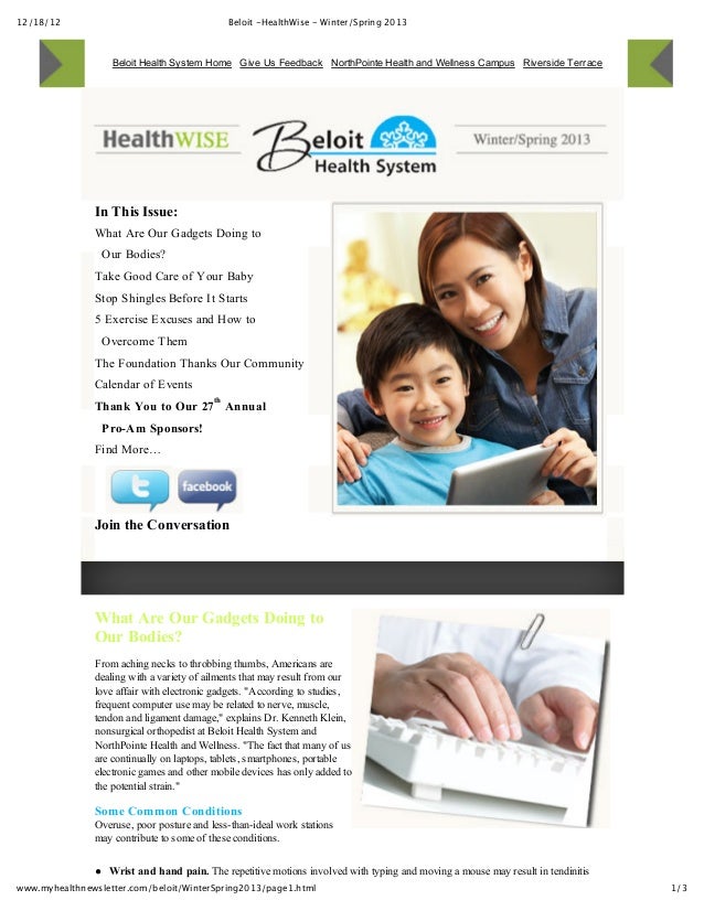 Beloit Health System News Letter For 2013