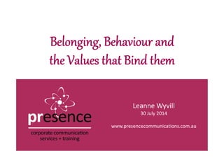 Leanne Wyvill
30 July 2014
www.presencecommunications.com.au
 