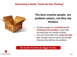 Advertising is Really “Inside the Box Thinking”



                     The best creative people are
                     ...