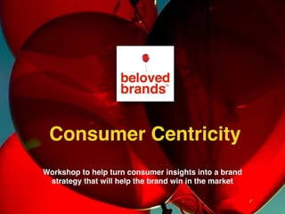 Workshop to help turn consumer insights into a brand
strategy that will help the brand win in the market
Consumer Centricity
 