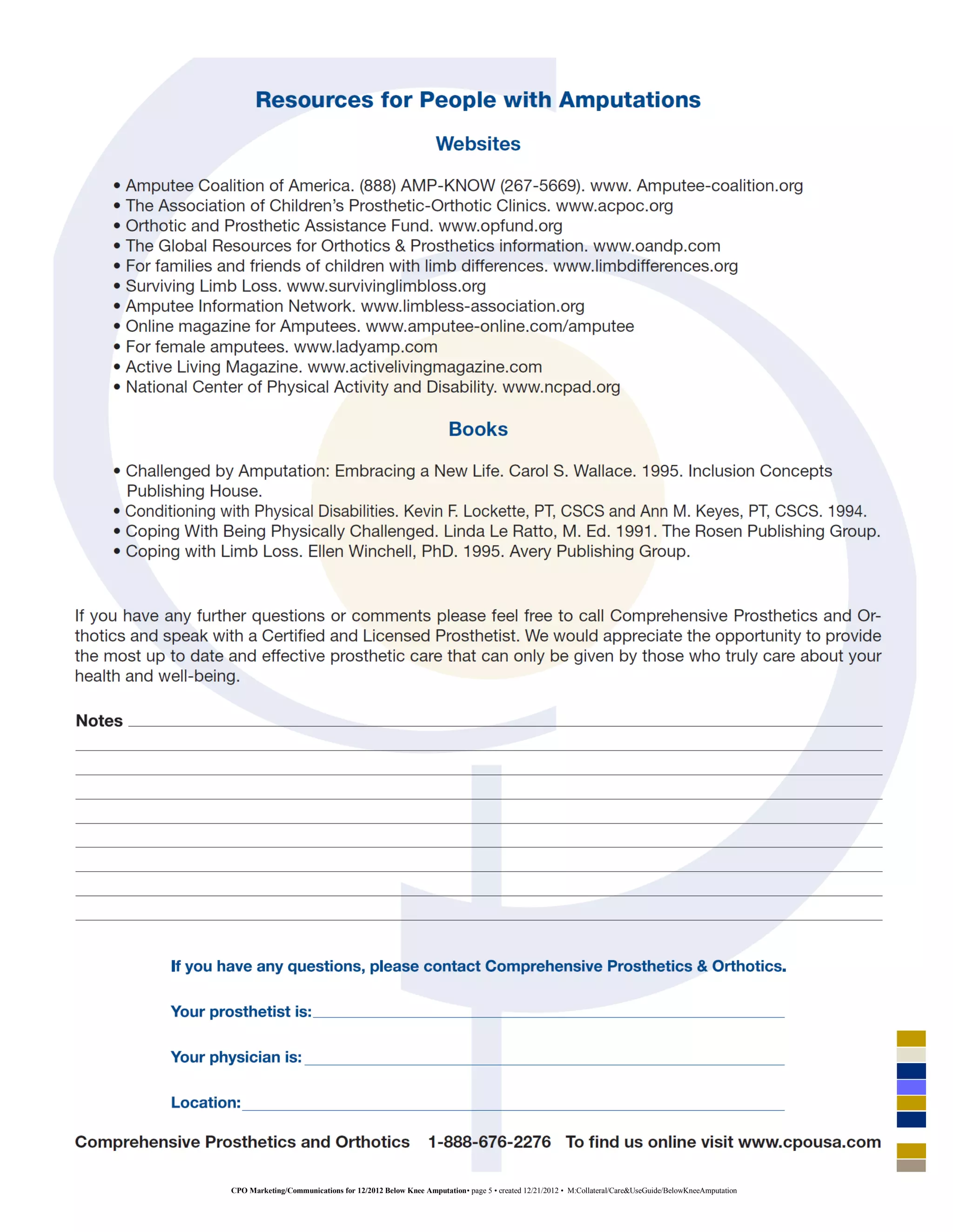 CPO Marketing/Communications for 12/2012 Below Knee Amputation• page 5 • created 12/21/2012 • M:Collateral/Care&UseGuide/BelowKneeAmputation