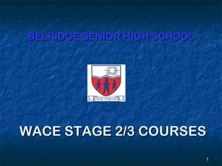 BELRIDGE SENIOR HIGH SCHOOL




WACE STAGE 2/3 COURSES
                              1
 