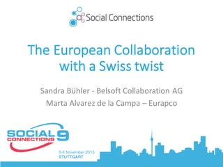 The	European	Collaboration	
continues	– a	progress	report
Sandra	Bühler - Belsoft	Collaboration	AG
Marta	Alvarez	de	la	Campa – Eurapco
 