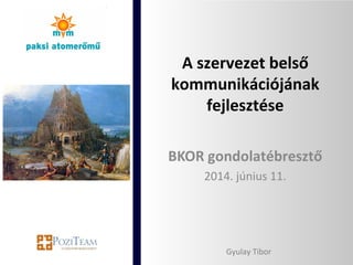 A szervezet belső
kommunikációjának
fejlesztése
BKOR gondolatébresztő
2014. június 11.
Gyulay Tibor
 