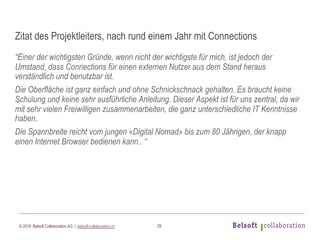 © 2019 Belsoft Collaboration AG | belsoft-collaboration.ch
Zitat des Projektleiters, nach rund einem Jahr mit Connections
...