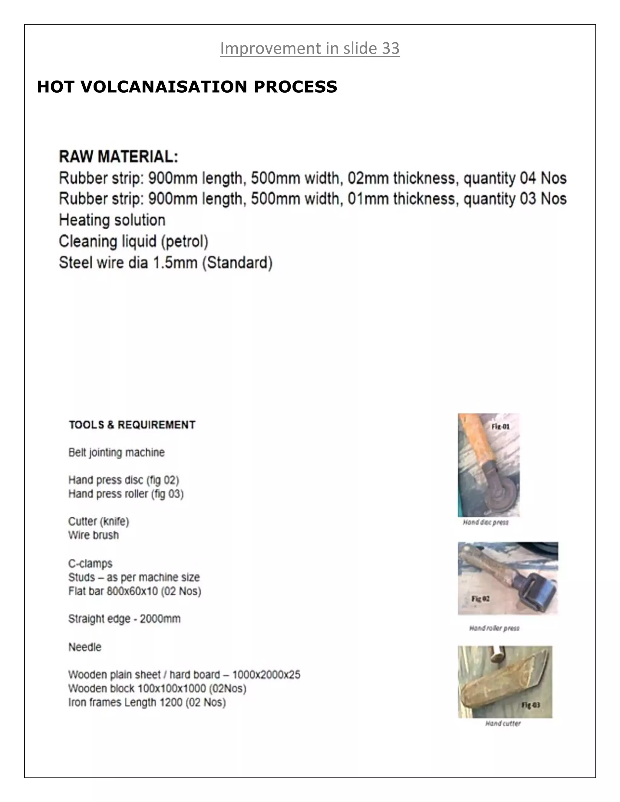 Improvement in slide 33
HOT VOLCANAISATION PROCESS
 