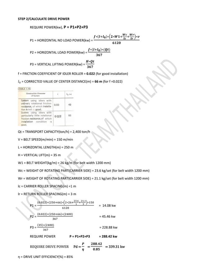 Belt conveyor example calculation