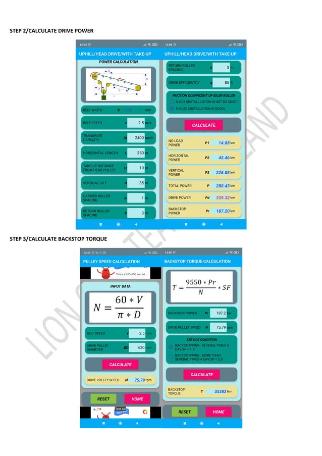 Belt conveyor example calculation