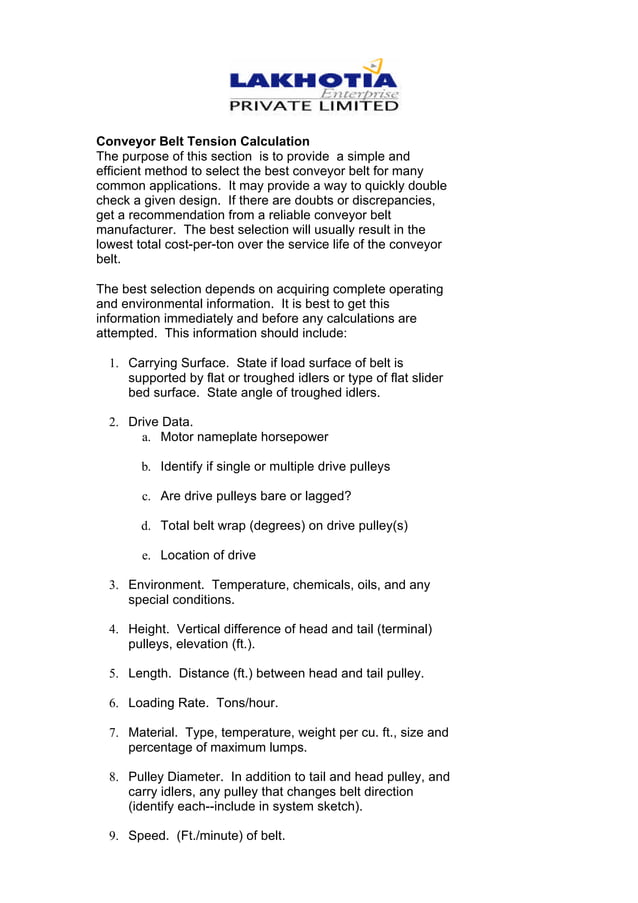 Belt tension calculation PDF