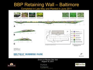 BBP Retaining Wall – Baltimore
   Completed in Late May and Planted in June 2011




                  Grow-out Review Site Visit
                      August 19, 2011
                     Furbish
                     Company
                     LIVING ROOFS | LIVING   WALLS
 