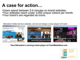<ul><li>A case for action… </li></ul><ul><li>Users spend between 2-4 minutes on brand websites. </li></ul><ul><li>Your web...