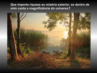 Que importa riqueza ou miséria exterior, se dentro de mim canta a magnificência do universo? 