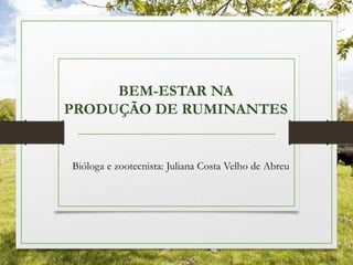 BEM-ESTAR NA
PRODUÇÃO DE RUMINANTES
Bióloga e zootecnista: Juliana Costa Velho de Abreu
 