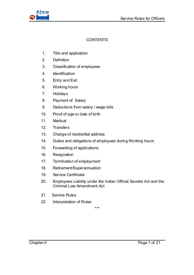 Beml Service Rule