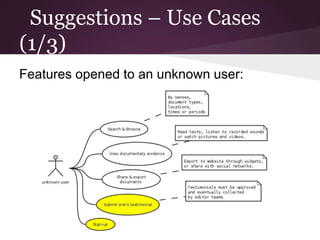 Suggestions – Use Cases
(1/3)
Features opened to an unknown user:
 