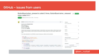 @ben_nuttall
GitHub – issues from users
 