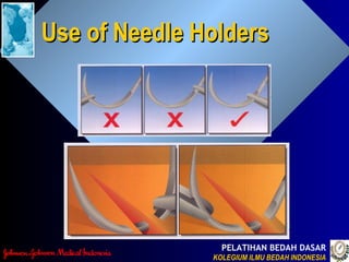 PELATIHAN BEDAH DASAR
KOLEGIUM ILMU BEDAH INDONESIAKOLEGIUM ILMU BEDAH INDONESIA
Use of Needle HoldersUse of Needle Holders
 