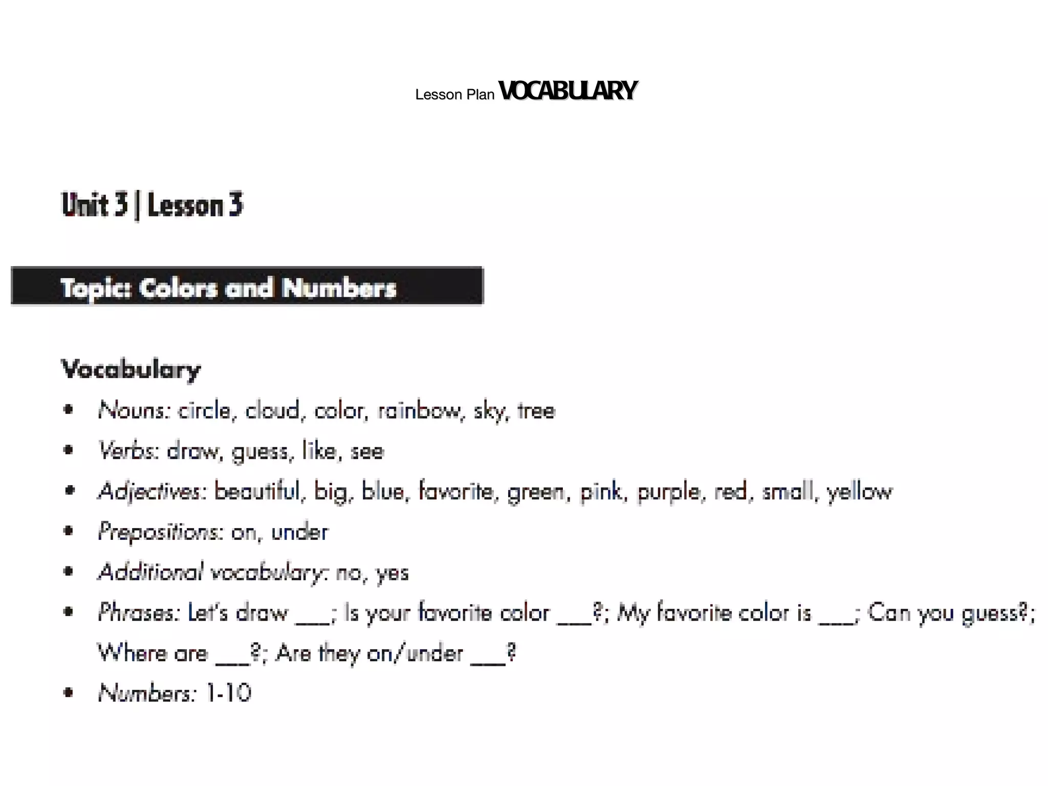 Lesson Plan   VOCABULARY
 