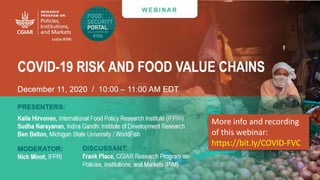 Webinar: COVID-19 risk and food value chains (presentation 3)