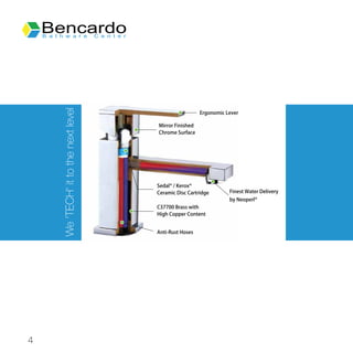 Mirror Finished
Chrome Surface
Ergonomic Lever
Sedal® / Kerox®
Ceramic Disc Cartridge Finest Water Delivery
by Neoperl®
Anti-Rust Hoses
C37700 Brass with
High Copper Content
We'TECH'ittothenextlevel

 