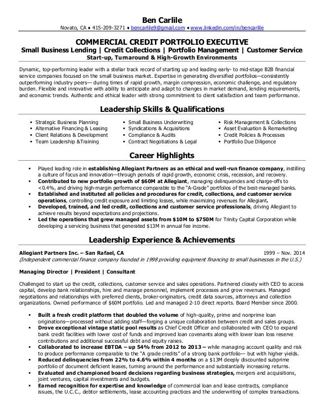 ben carlile resume credit and collections resumes