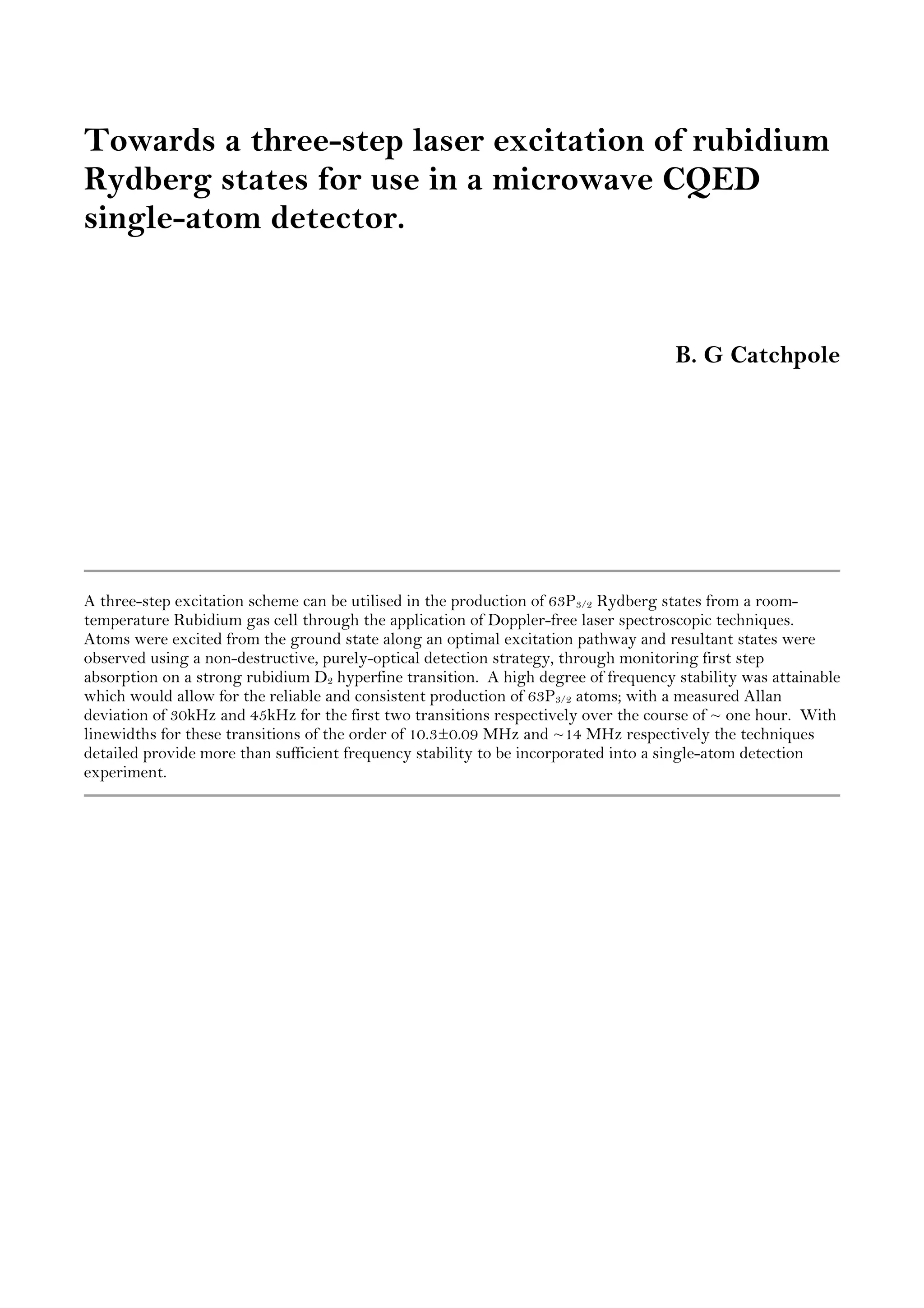 Mphys project - Towards a three-step laser excitation of rubidium ...