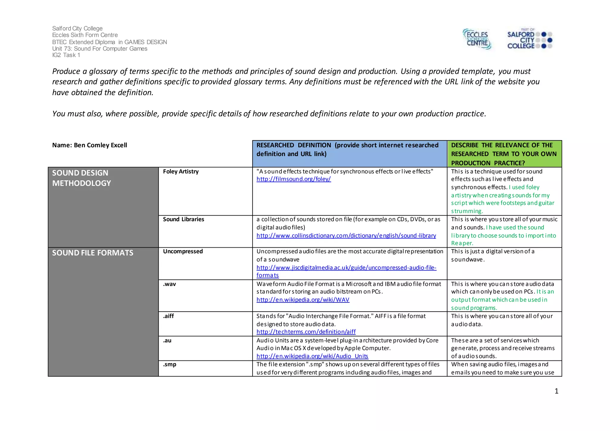 Ben ce sound recording glossary version 2 PPT