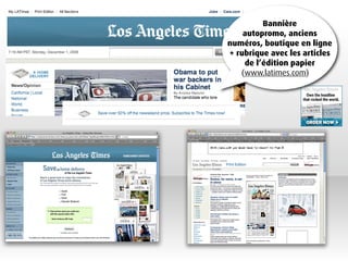Bannière
    autopromo, anciens
numéros, boutique en ligne
+ rubrique avec les articles
    de l’édition papier
   (www.latimes.com)
 
