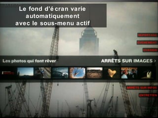 Le fond d’é cran varie
automatiquement
avec le sous-menu actif
 