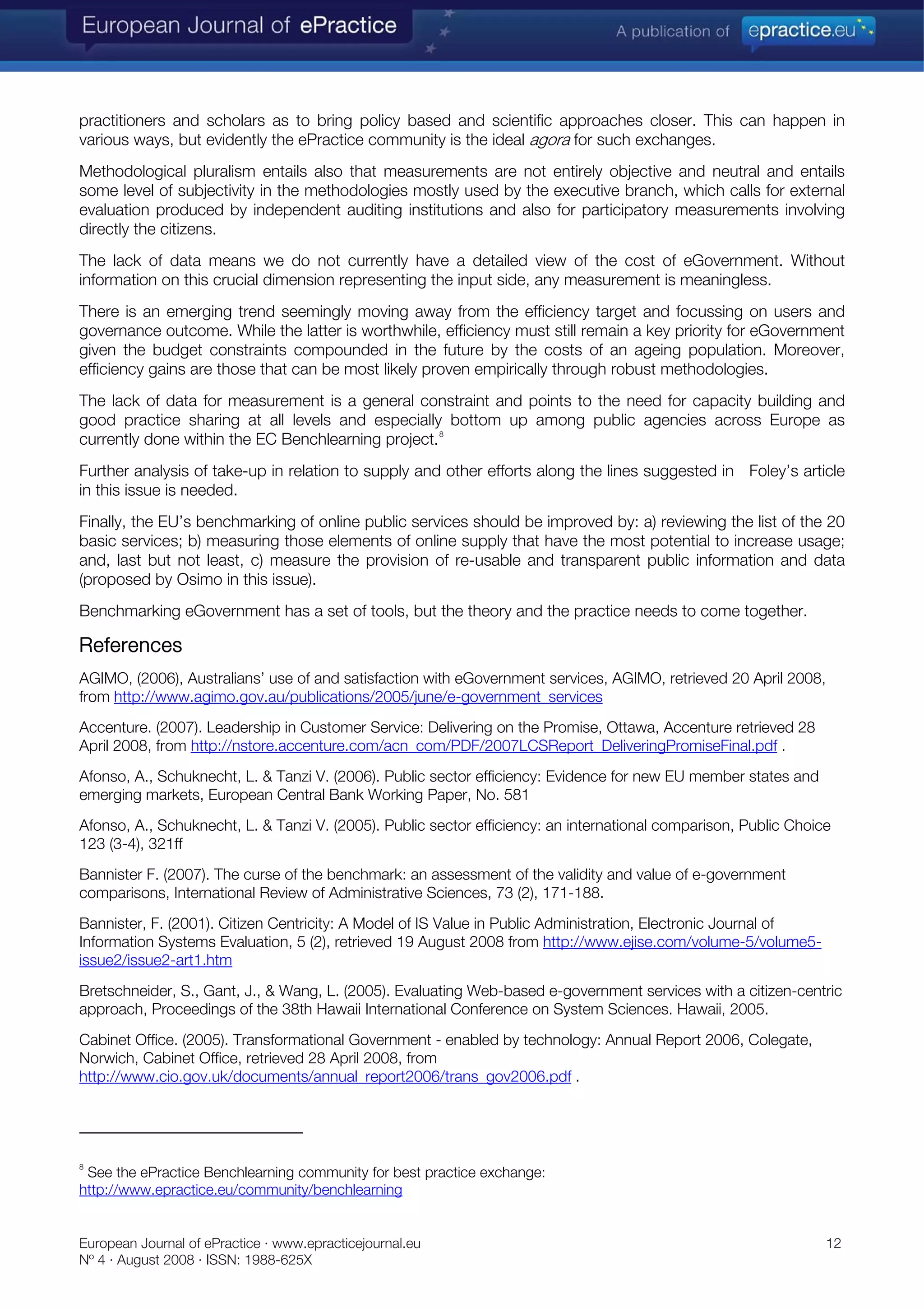 Benchmarking eGovernment: tools, theory, and practice