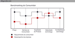 efagundes.com
Preço Serviço ao
Consumidor
Qualidade
do Produto
Velocidade
de Entrega
Confiabilidade
da Entrega
Requerimento do consumidor
Desempenho da empresa
Benchmarking do Consumidor
 