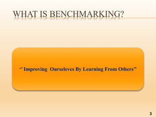 WHAT IS BENCHMARKING?
‘’ Improving Ourseleves By Learning From Others’’
3
 
