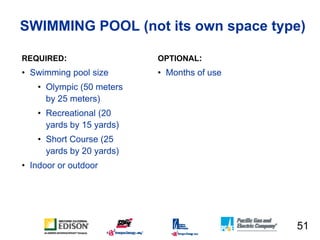 SWIMMING POOL (not its own space type)

REQUIRED:                      OPTIONAL:
• Swimming pool size           • Months o...