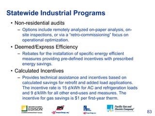 Statewide Industrial Programs
 • Non-residential audits
    – Options include remotely analyzed on-paper analysis, on-
   ...
