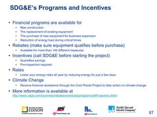SDG&E’s Programs and Incentives

• Financial programs are available for
    •   New construction
    •   The replacement o...